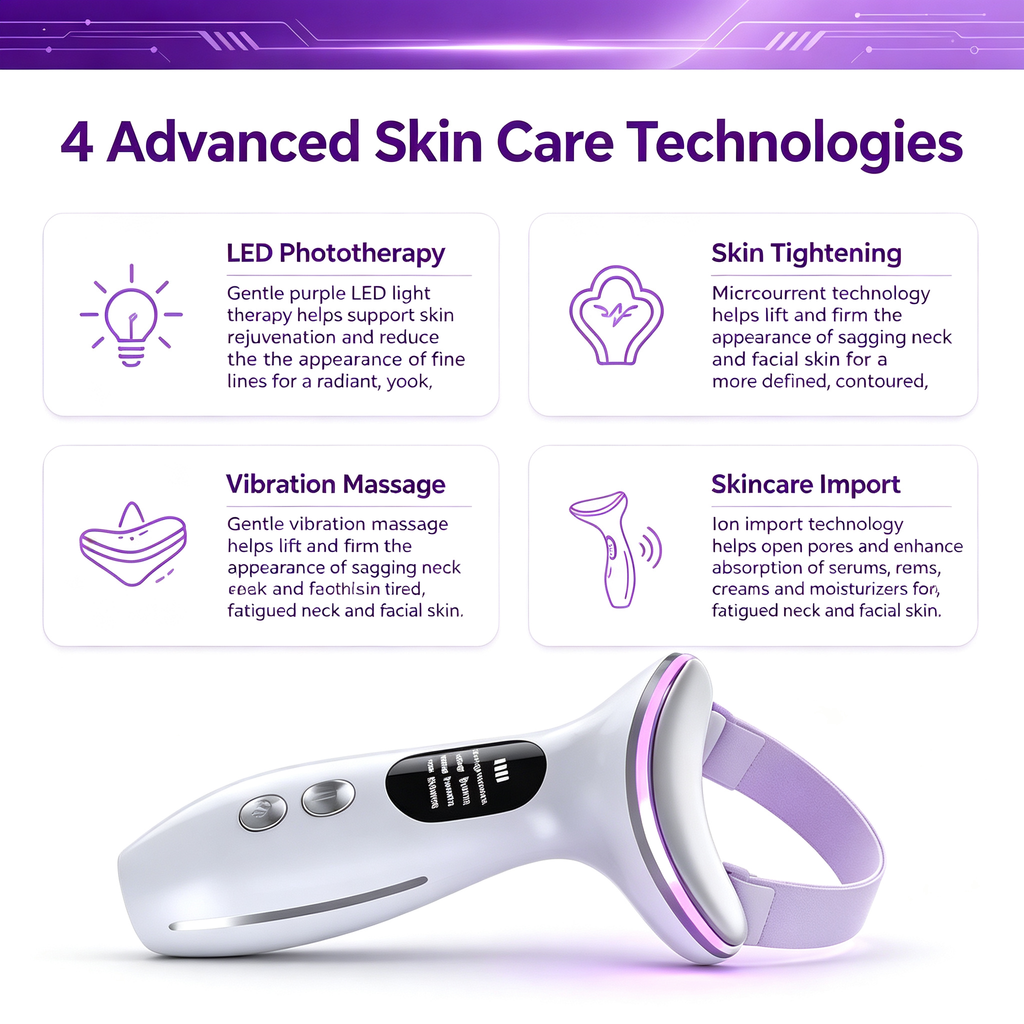Neck & Face Lifting Beauty Device, LED Phototherapy Skin Tightening Massager, Skin Rejuvenation Import Instrument for Neck Facial Fine Lines