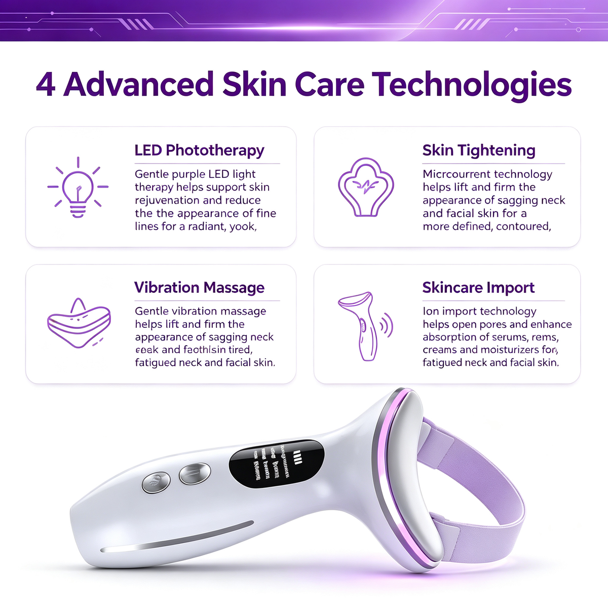 Neck & Face Lifting Beauty Device, LED Phototherapy Skin Tightening Massager, Skin Rejuvenation Import Instrument for Neck Facial Fine Lines