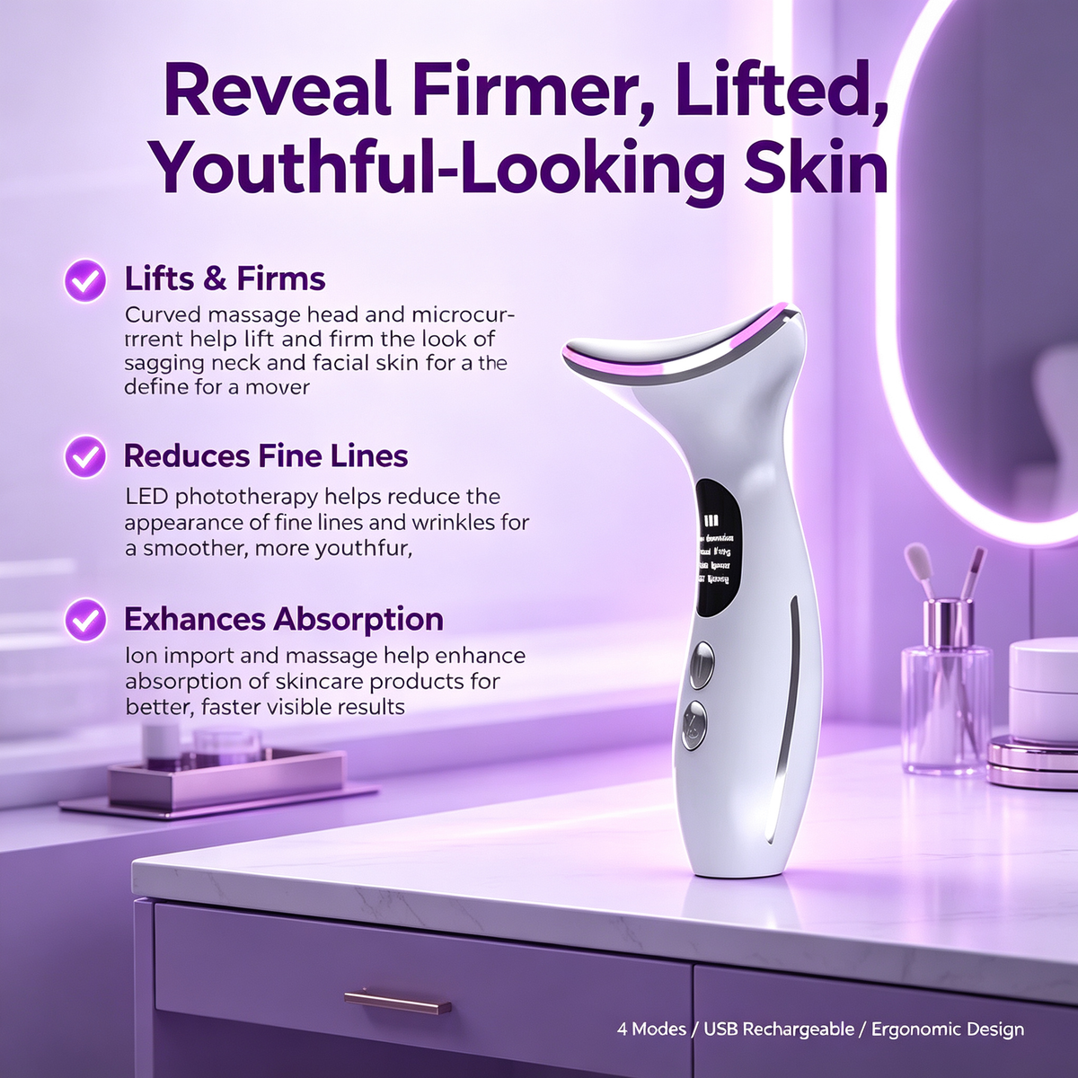 Neck & Face Lifting Beauty Device, LED Phototherapy Skin Tightening Massager, Skin Rejuvenation Import Instrument for Neck Facial Fine Lines