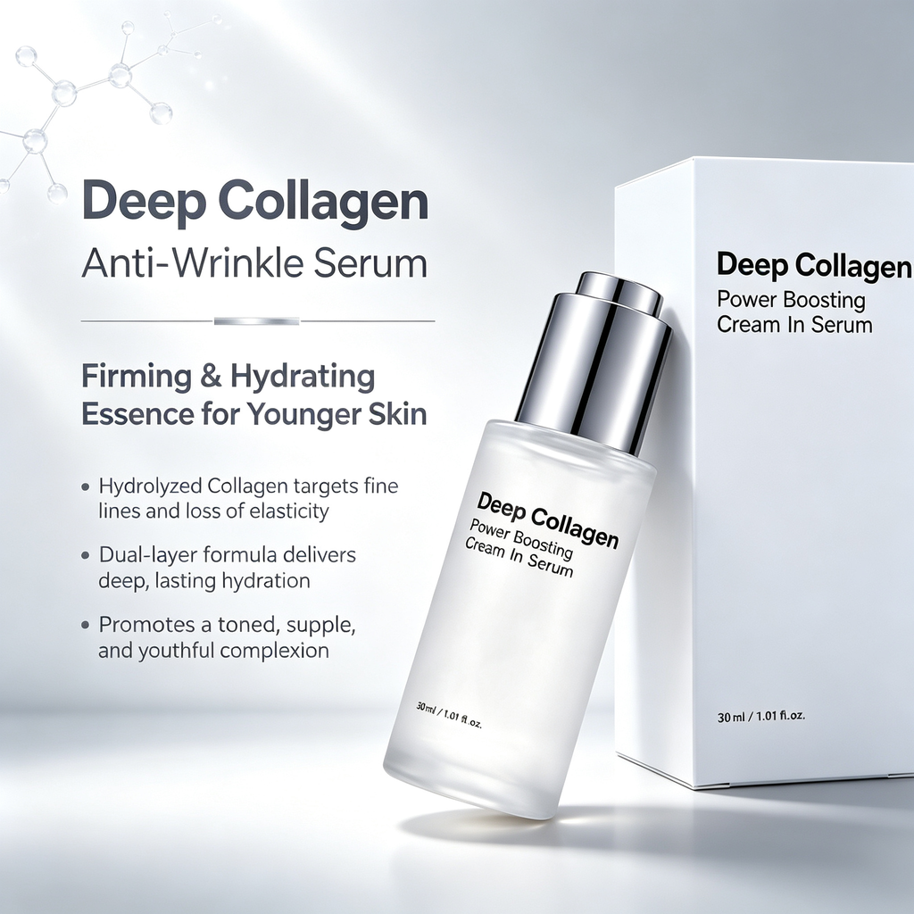 Deep Collagen Anti-Wrinkle Facial Serum 30ml, Firming Hydrating Essence for Fine Line Reduction & Daily Skin Elasticity Maintenance