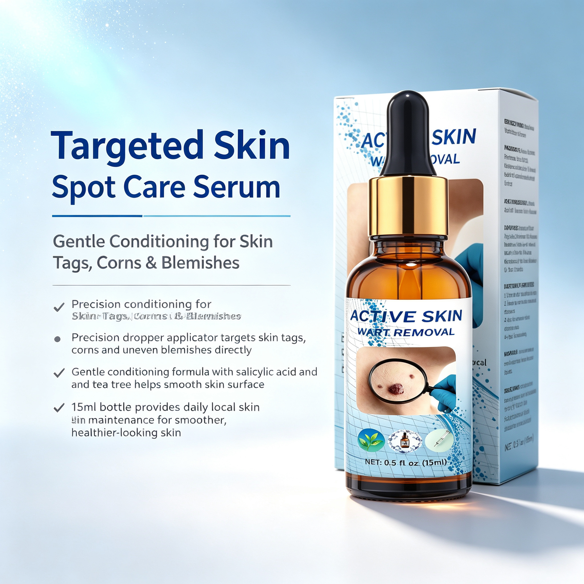 15ml Targeted Skin Spot Care Dropper Essence, Gentle Conditioning Liquid for Skin Tags Corns & Uneven Skin Blemishes Daily Local Skin Maintenance Treatment Serum