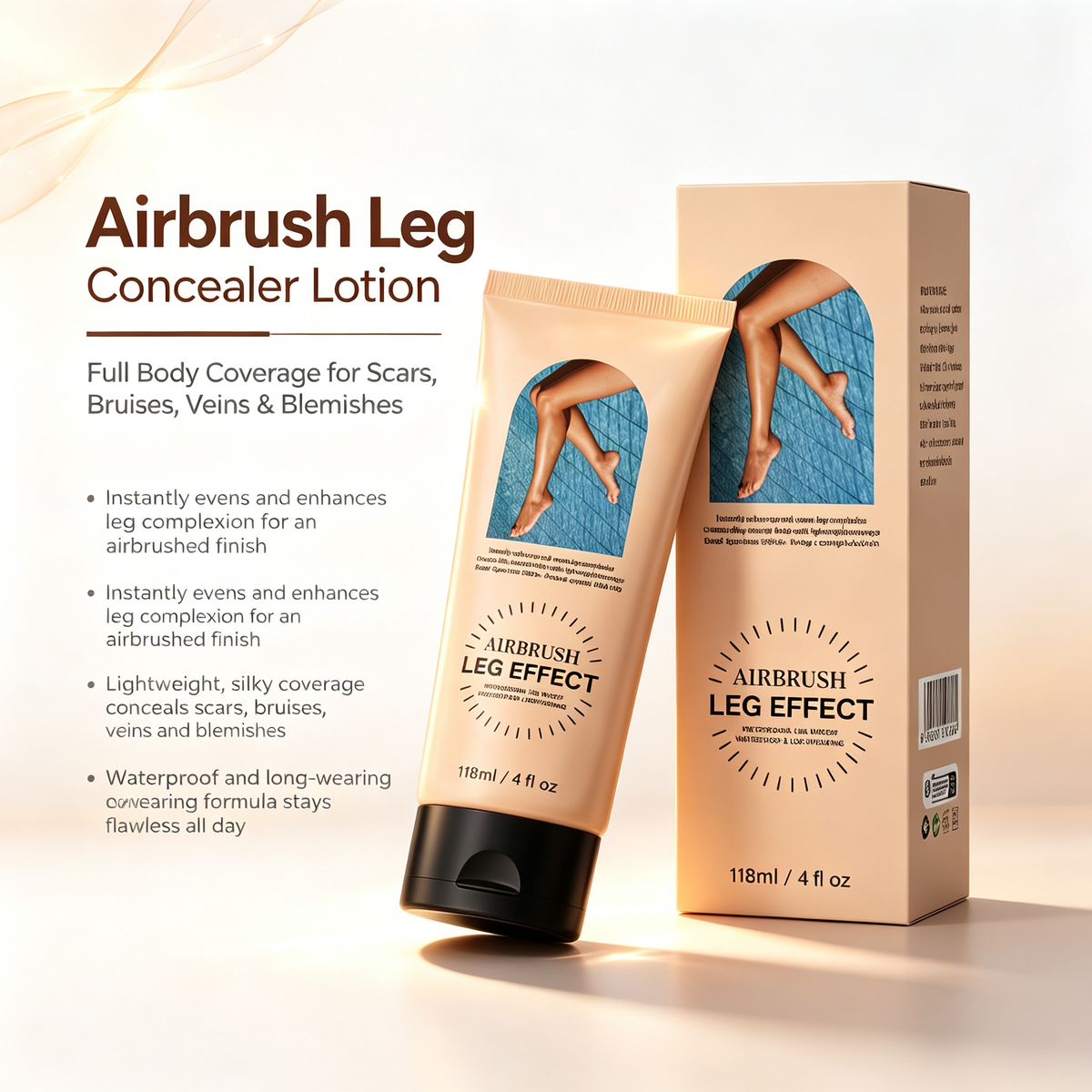 Body Leg Concealer Lotion Shade 01, Long Lasting Waterproof Skin Tone Evening Cover Cream for Scars Bruises Veins Blemishes Full Body Coverage Makeup