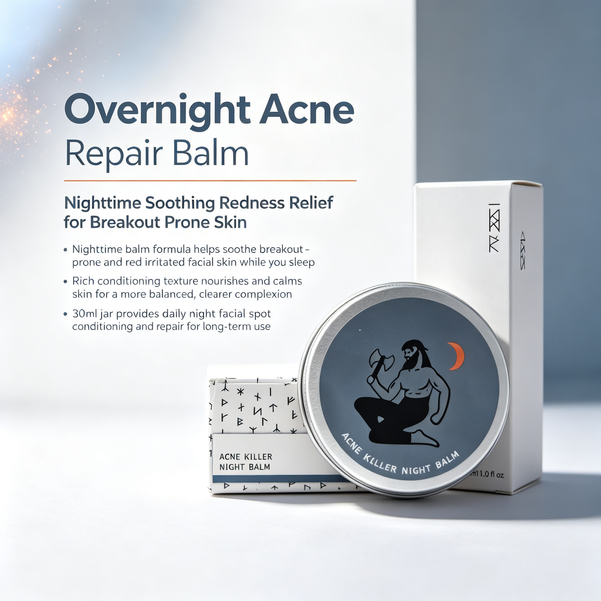 30ml Overnight Acne Repair Balm, Nighttime Soothing Redness Relief Facial Cream for Breakout Prone Skin Spot Conditioning Daily Night Skin Care Cream