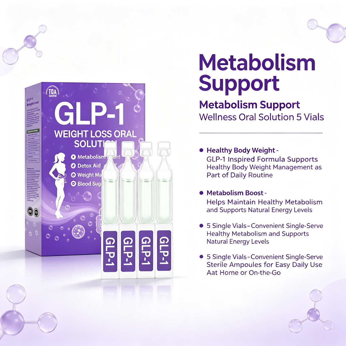 Metabolism Support Wellness Oral Solution 5 Single Vials, Daily Dietary Supplement Liquid for Healthy Body Weight & Body Conditioning Maintenance