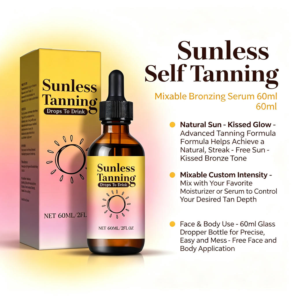 Sunless Self Tanning Drops 60ml, Mixable Bronzing Serum for Natural Sun-Kissed Glow, Face & Body