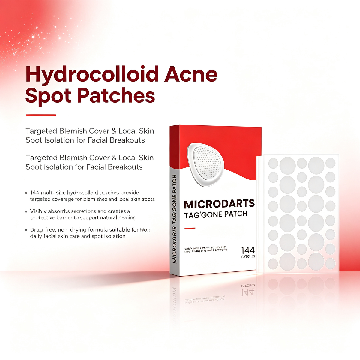 144Pcs Multi-Size Hydrocolloid Acne Spot Patches, Targeted Blemish Cover Patches for Facial Breakouts Local Skin Spot Isolation Daily Skin Care Patch Kit