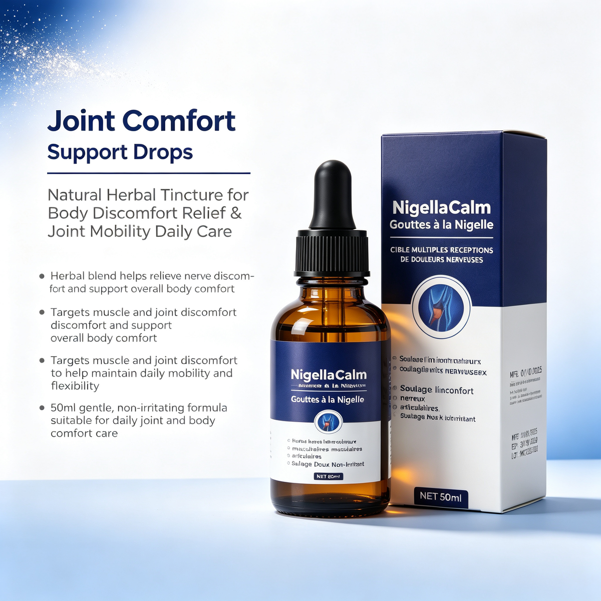 50ml Joint Comfort Support Liquid Drops, Natural Herbal Wellness Tincture for Body Discomfort Relief & Joint Mobility Daily Care Supplement Drops