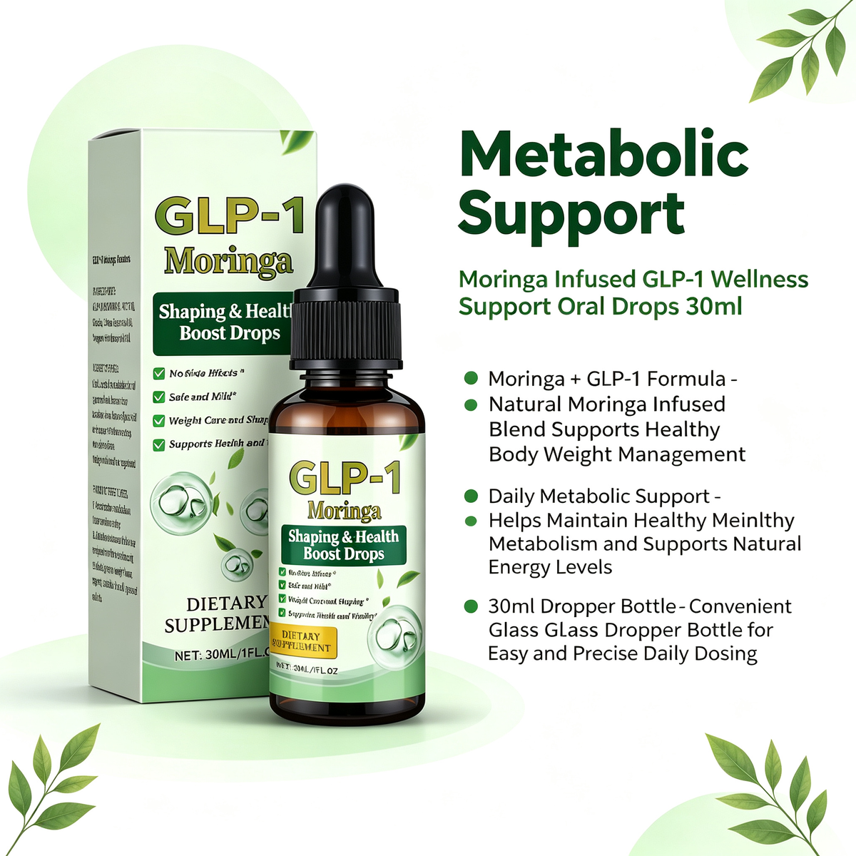 Moringa Infused GLP-1 Wellness Support Oral Drops 30ml, Daily Metabolic Support Dietary Supplement Liquid for Healthy Body Conditioning Maintenance