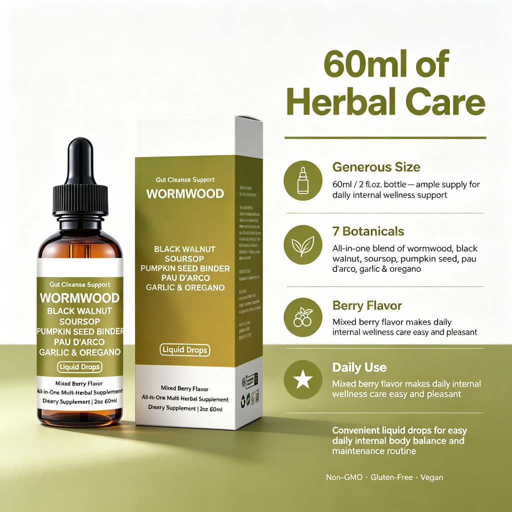 60ml Wormwood Herbal Dietary Supplement Liquid Drops, Natural Herbal Wellness Tincture for Daily Internal Body Balance & Regular Body Maintenance Support Drops