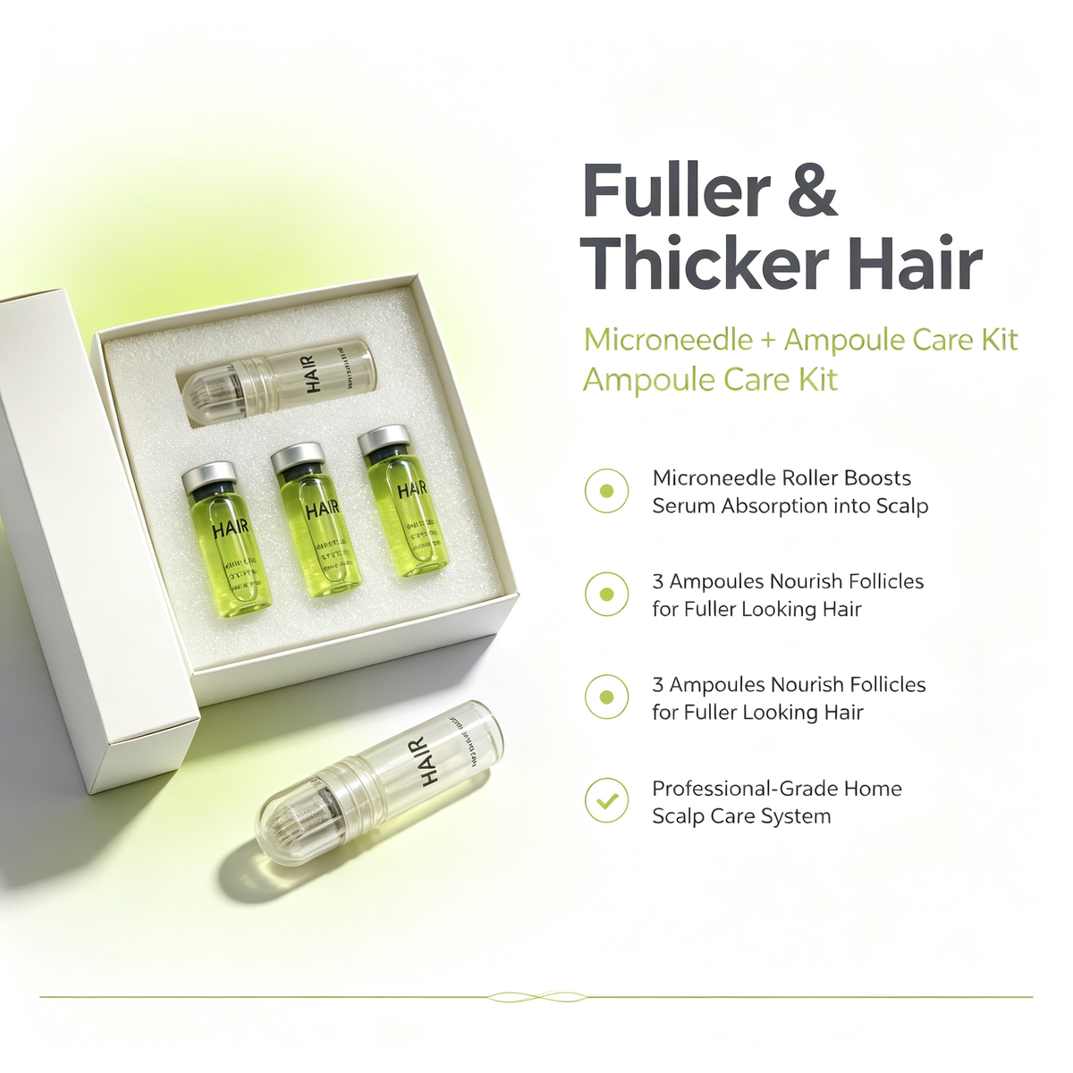 Hair Growth Ampoule Care Kit 3 Ampoules Set, Scalp Nourishing Ampoule Serum for Follicle Care & Fuller Looking Hair