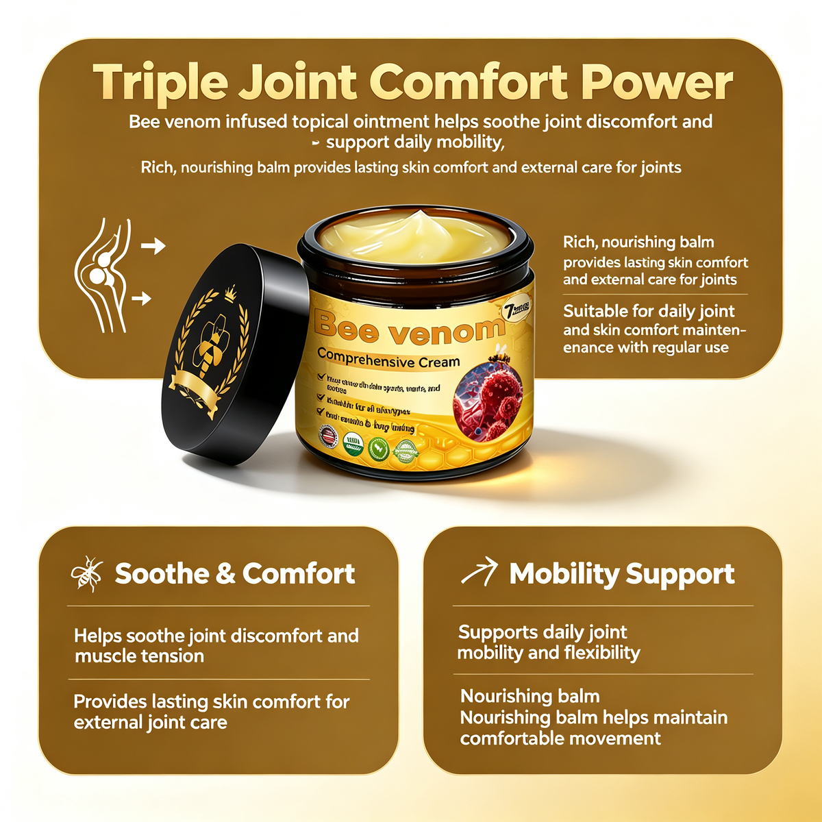 60g Bee Venom Joint Care Ointment, Topical Soothing Cream for Joint Discomfort Relief, Daily Joint Mobility & Skin Comfort External Care Balm