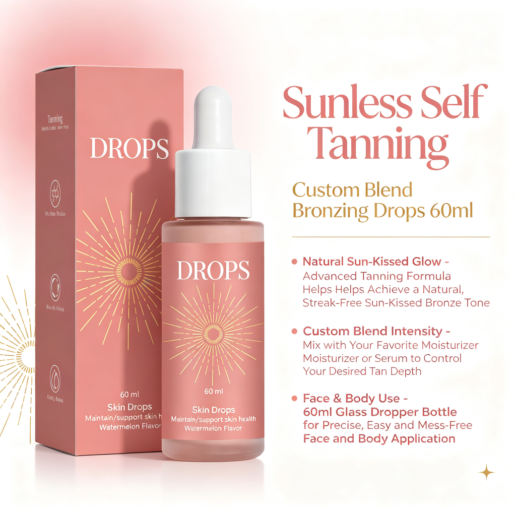 Sunless Self Tanning Drops 60ml, Custom Blend Bronzing Drops for Natural Sun-Kissed Glow, Face & Body Tanning Serum