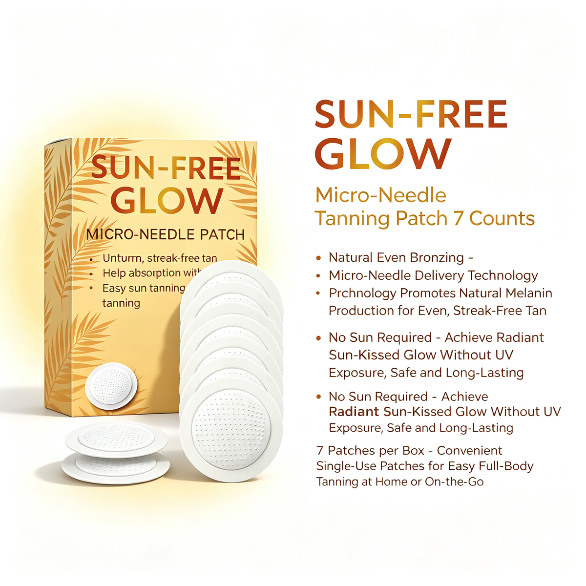 Sun-Free Glow Micro-Needle Tanning Patch, 7 Counts, Self-Tan Patch for Natural Even Skin Bronzing