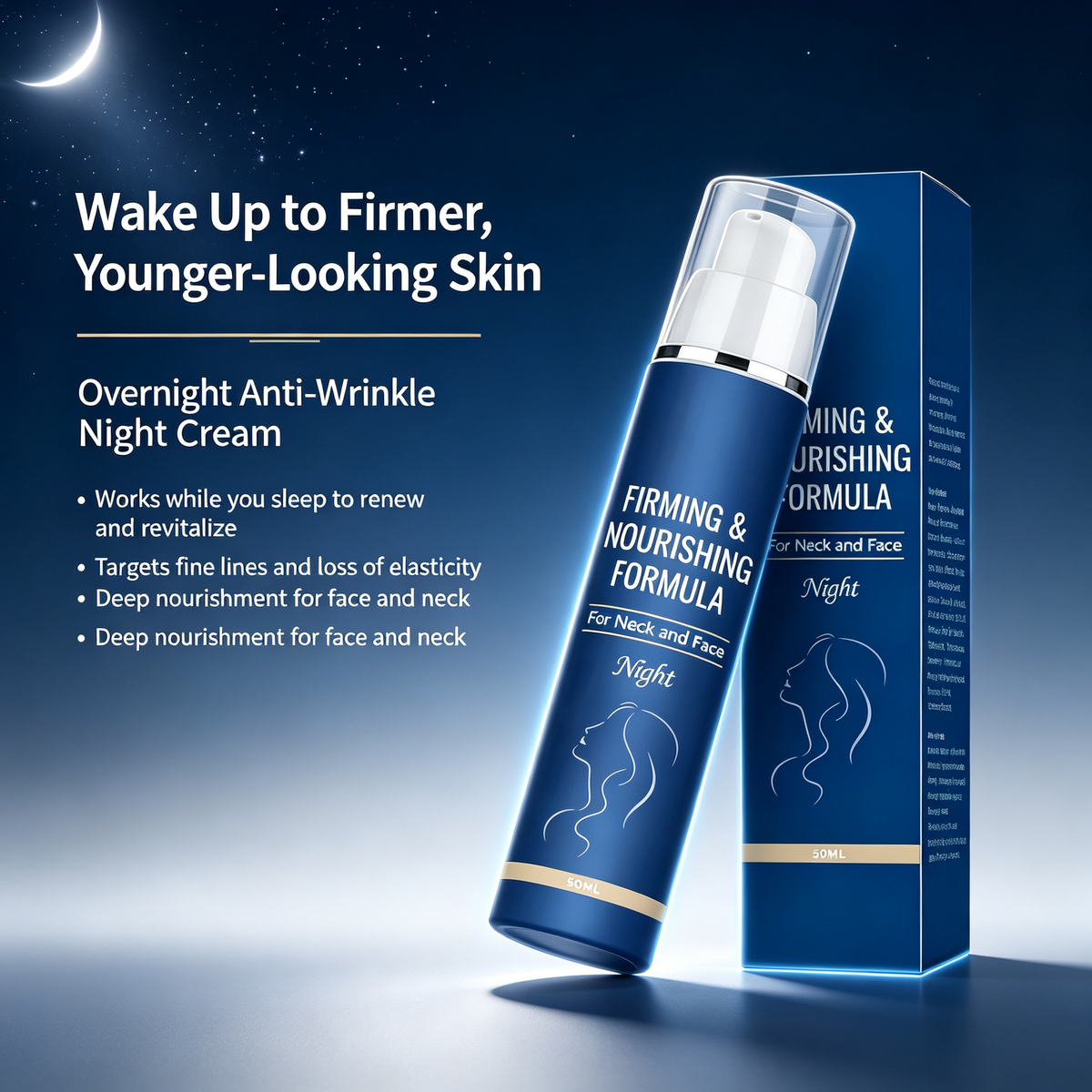 Firming Nourishing Anti-Wrinkle Night Cream 50ml, Overnight Facial Skin Renewal Moisturizer for Fine Lines & Skin Elasticity Daily Night Skincare