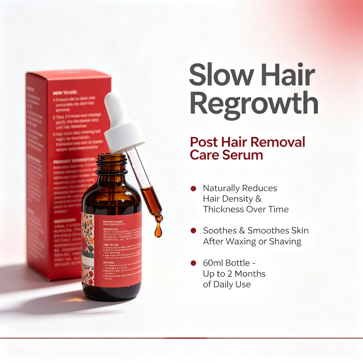Hair Growth Inhibitor Serum 60ml, Post Hair Removal Care Essence for Slowing Hair Regrowth & Smoothing Skin