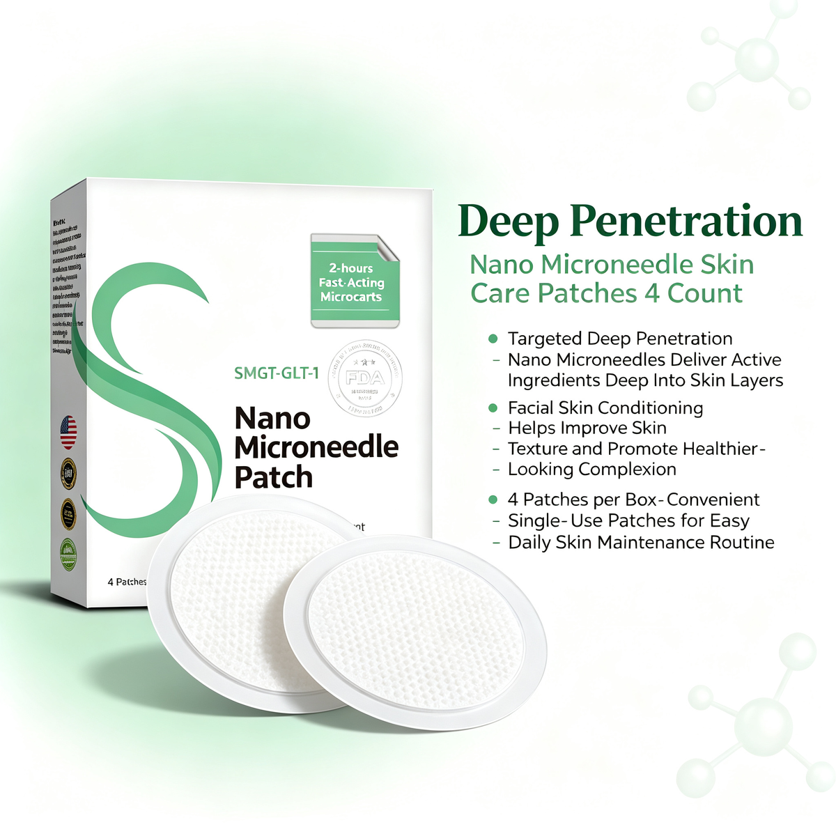 Nano Microneedle Skin Care Patches 4 Count, Targeted Deep Penetration Facial Skin Conditioning Micro Needle Patches for Daily Skin Maintenance