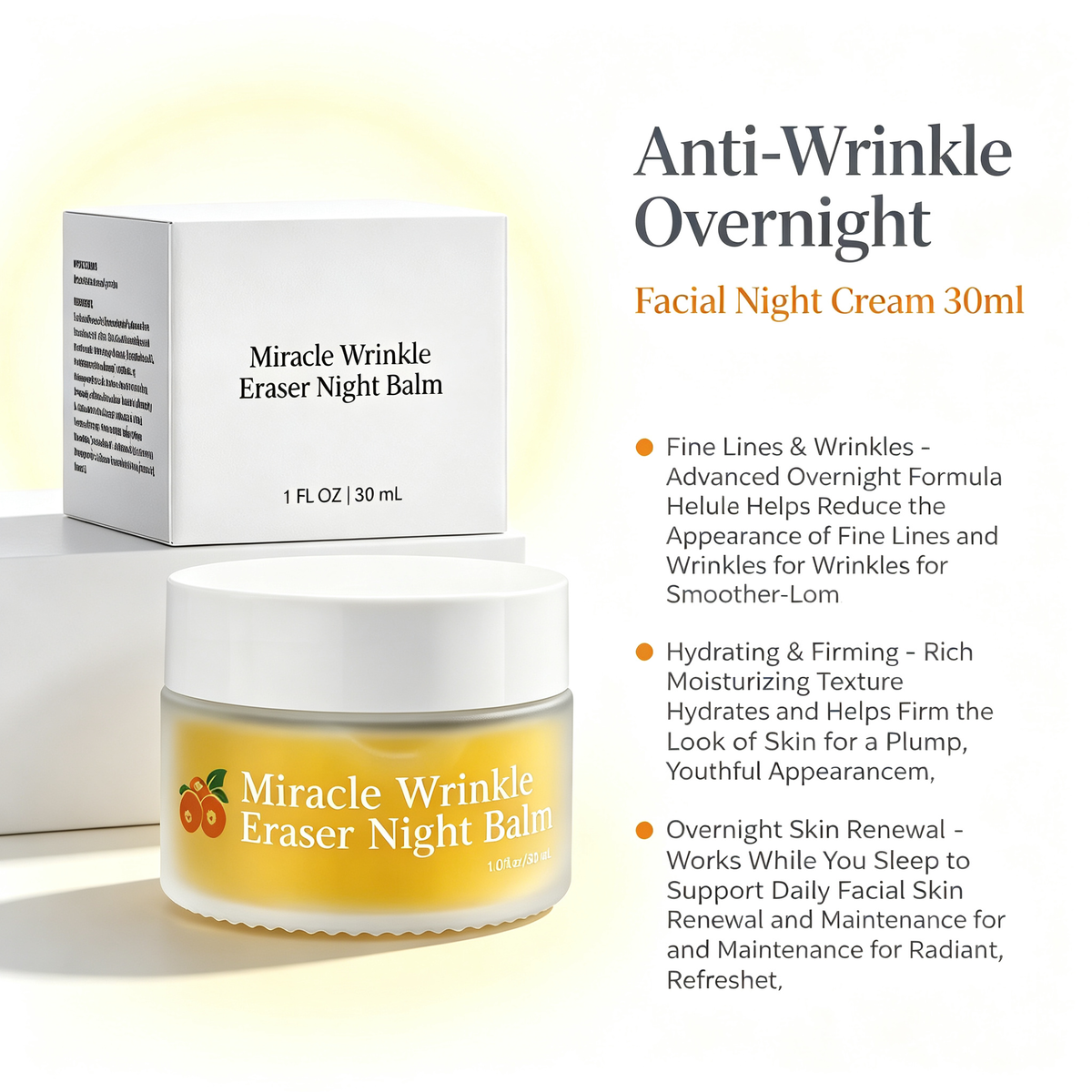 Anti-Wrinkle Overnight Facial Night Cream, Hydrating Firming Skin Care Night Moisturizer for Fine Lines & Daily Facial Skin Renewal Maintenance