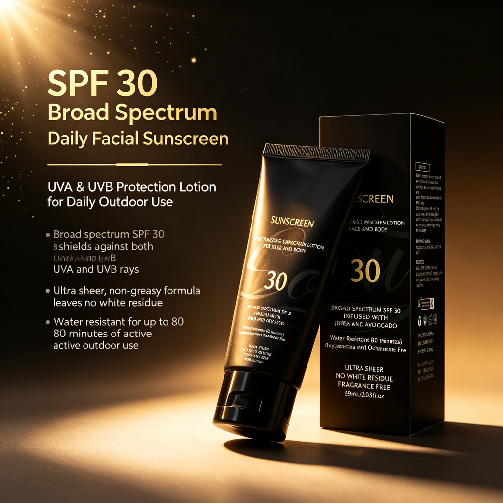 Daily Facial Sunscreen Lotion 59ml, Broad Spectrum UVA UVB Protection Non-Greasy Water Resistant Sun Care Cream for Daily Outdoor Use