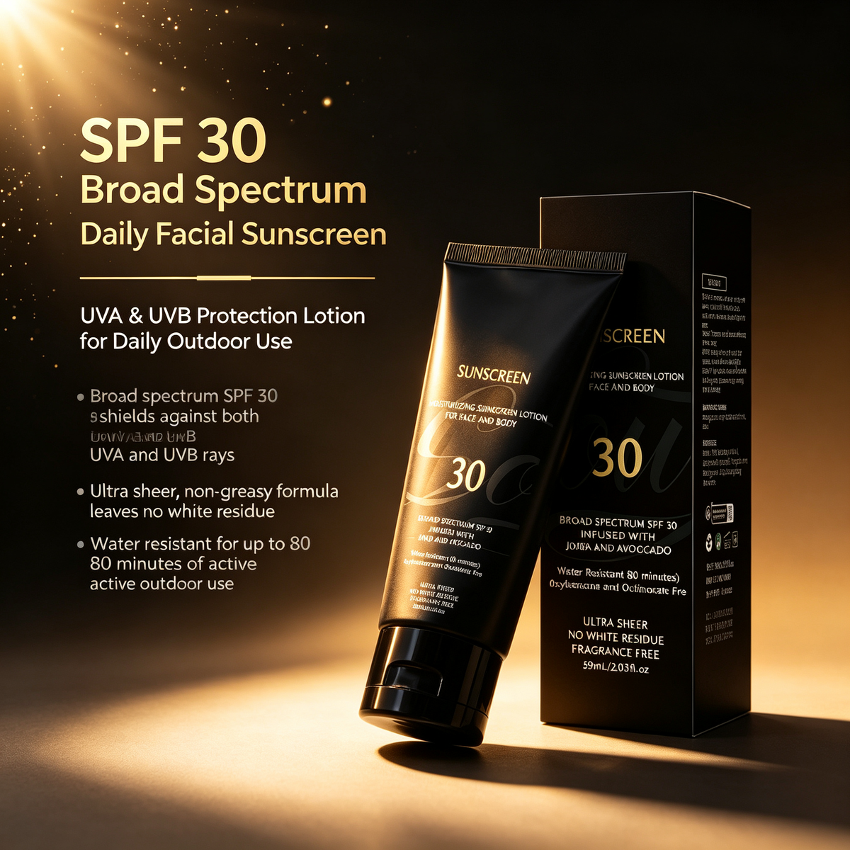 Daily Facial Sunscreen Lotion 59ml, Broad Spectrum UVA UVB Protection Non-Greasy Water Resistant Sun Care Cream for Daily Outdoor Use