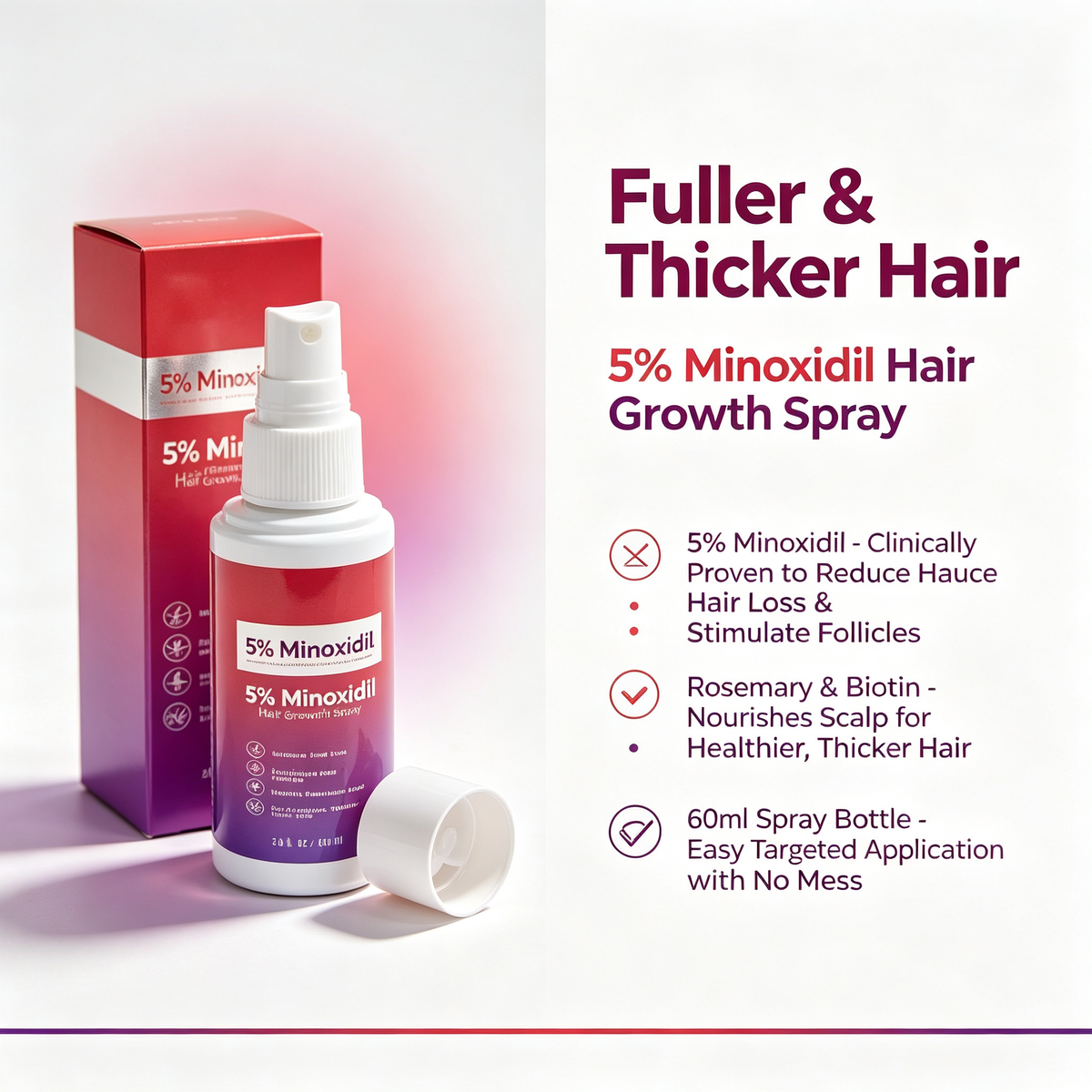 5% Hair Growth Spray 60ml, Scalp Nourishing Topical Spray for Follicle Care & Fuller Healthier Hair Maintenance