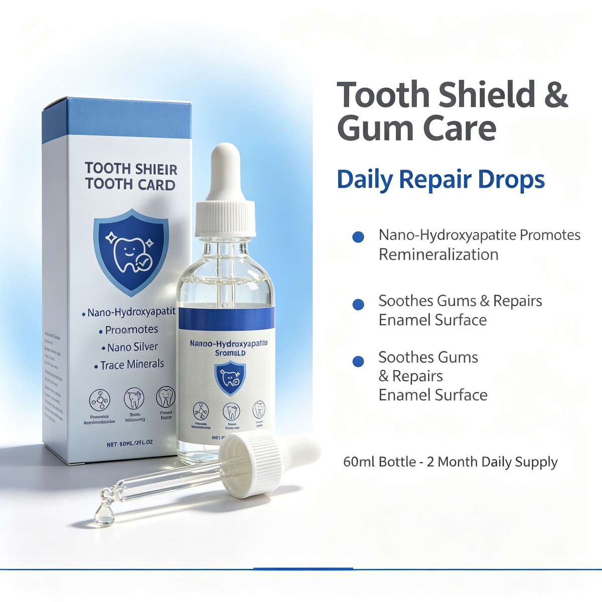 Gum Care & Tooth Shield Repair Drops 60ml, Daily Oral Care Liquid for Gum Comfort & Teeth Surface Maintenance