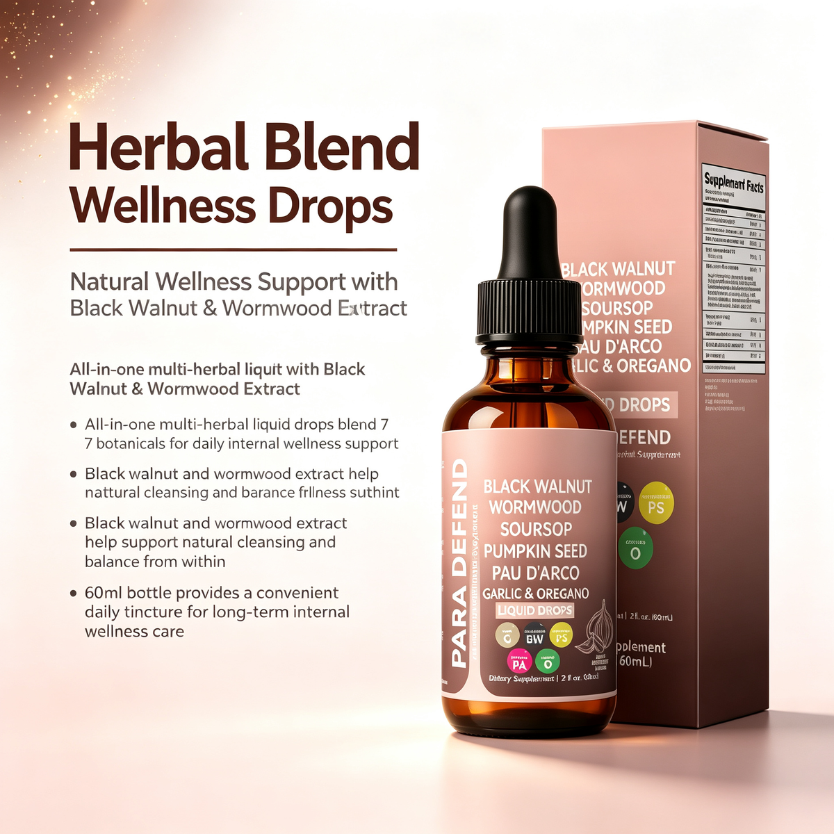 60ml Herbal Blend Dietary Support Liquid Drops, Natural Wellness Support Supplement Drops with Black Walnut & Wormwood Extract Daily Internal Wellness Care Tincture