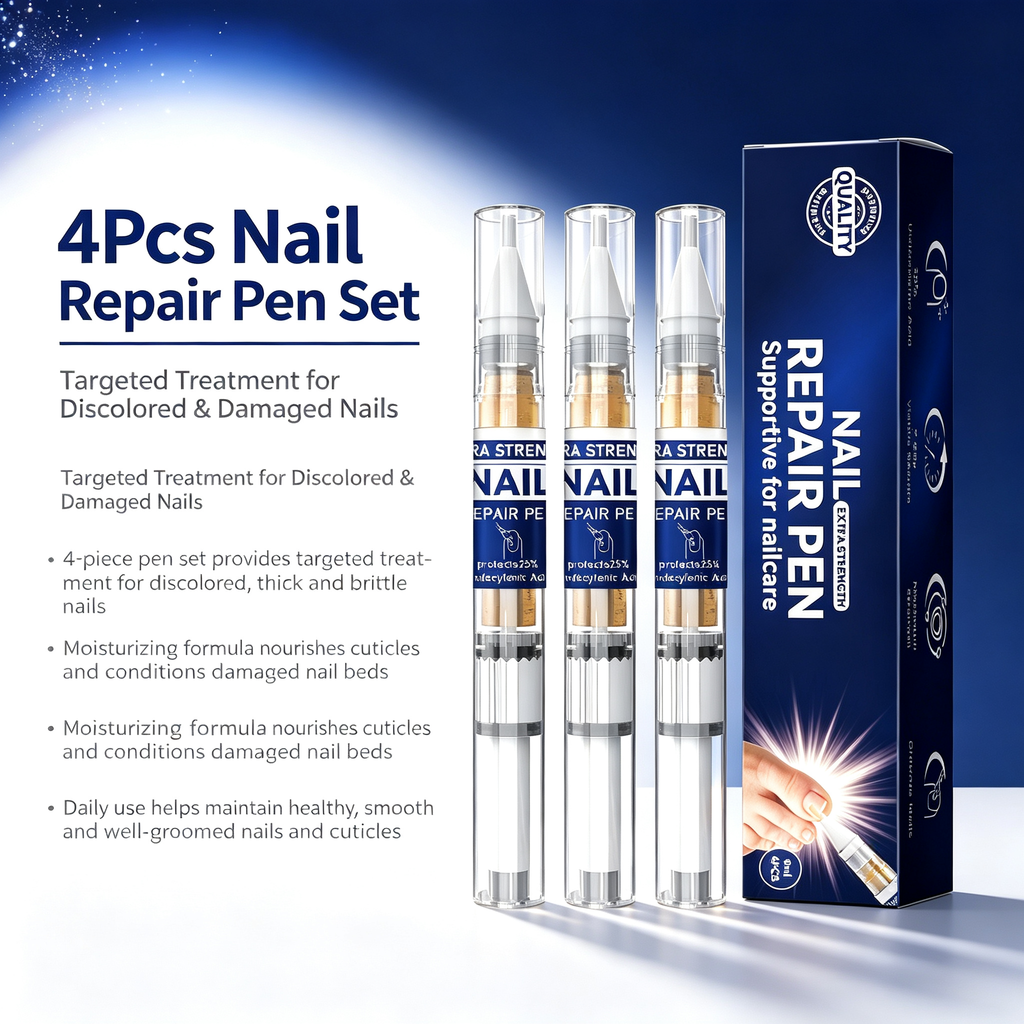 4Pcs Moisturizing Nail Care Pen Set 4ml Total, Targeted Damaged Nail Conditioning Treatment Pens for Discolored Thick Brittle Nails Cuticle Nourishing Daily Nail Maintenance Kit
