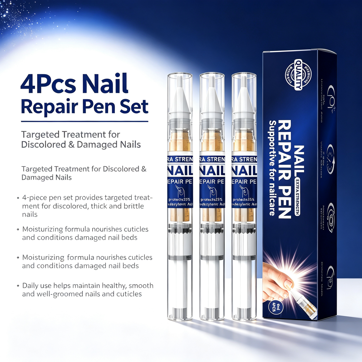 4Pcs Moisturizing Nail Care Pen Set 4ml Total, Targeted Damaged Nail Conditioning Treatment Pens for Discolored Thick Brittle Nails Cuticle Nourishing Daily Nail Maintenance Kit