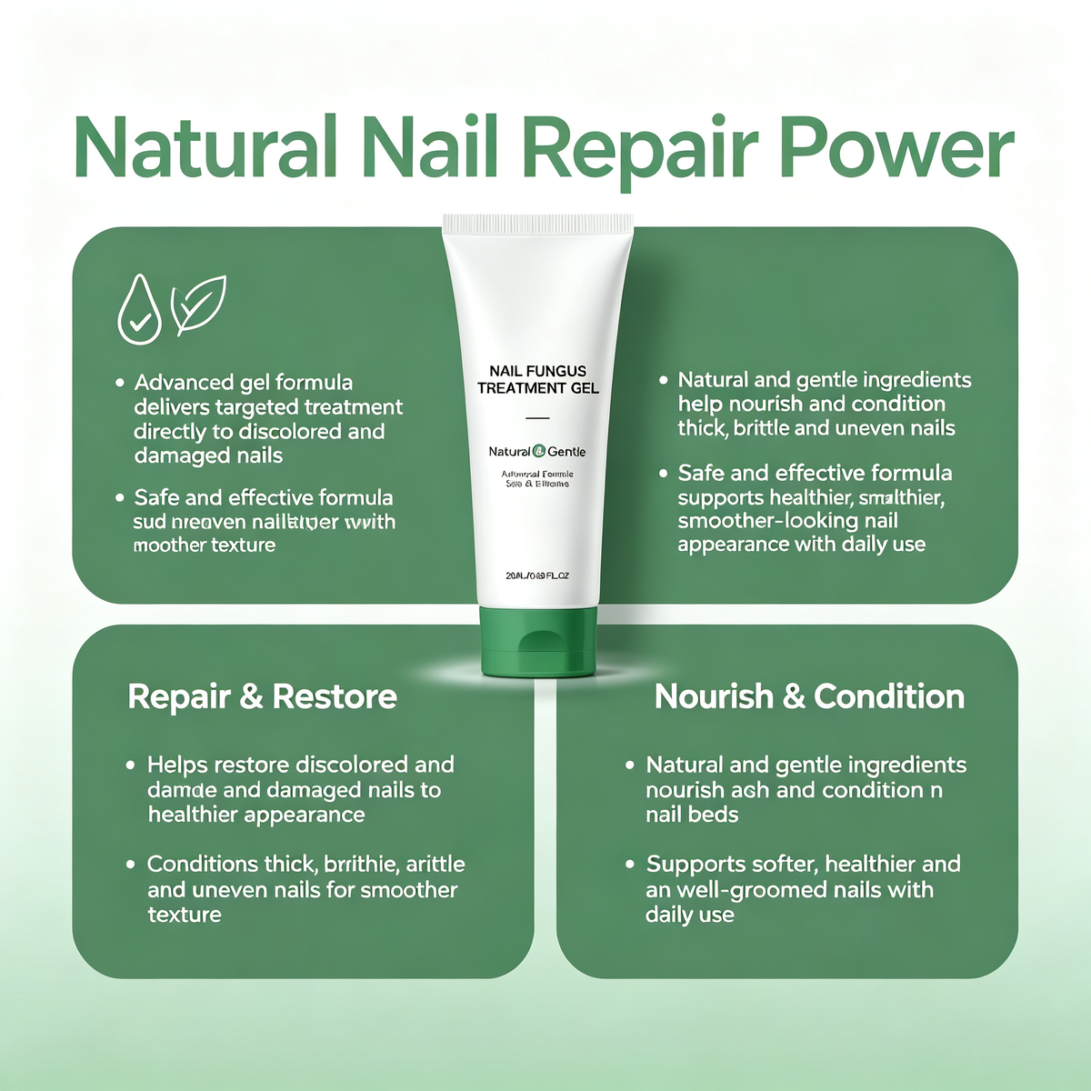 20ML Nail Repair Treatment Gel, Targeted Care Gel for Discolored Thick Brittle Damaged Fingernails & Toenails Daily Nail Conditioning Restoring Gel