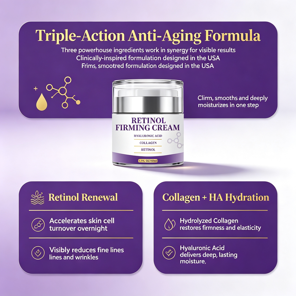 Retinol Anti-Wrinkle Firming Facial Cream 50ml, Overnight Skin Renewal Moisturizer for Fine Lines & Skin Elasticity Daily Anti-Aging Facial Care