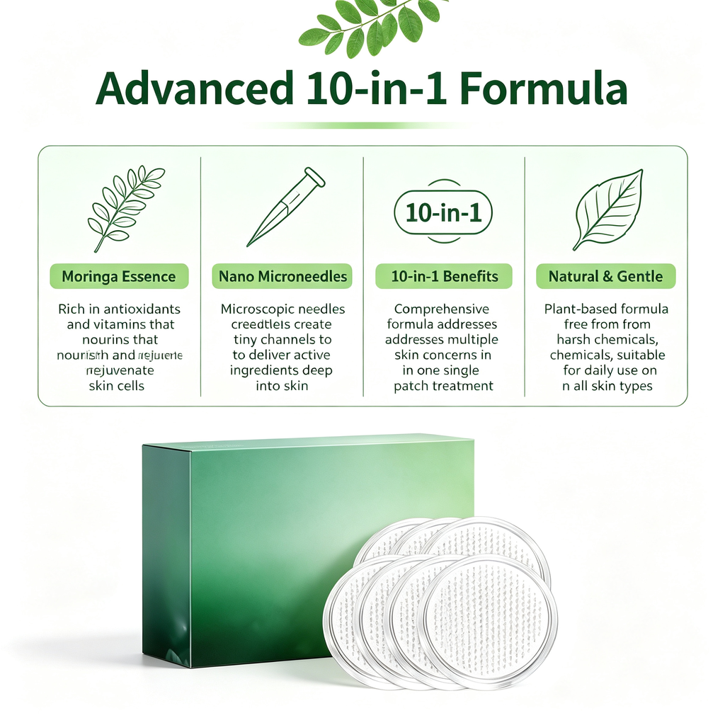 10-in-1 Moringa Infused Nano Microneedle Patches 7 Count, Targeted Skin Care Micro Needle Patches for Daily Skin Nourishing & Conditioning