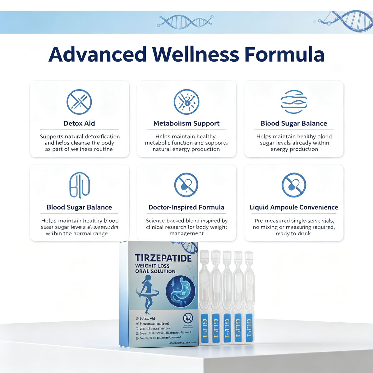Daily Wellness Body Weight Management Oral Solution 5 Single Vials, Metabolism Support Oral Supplement Liquid for Healthy Body Conditioning
