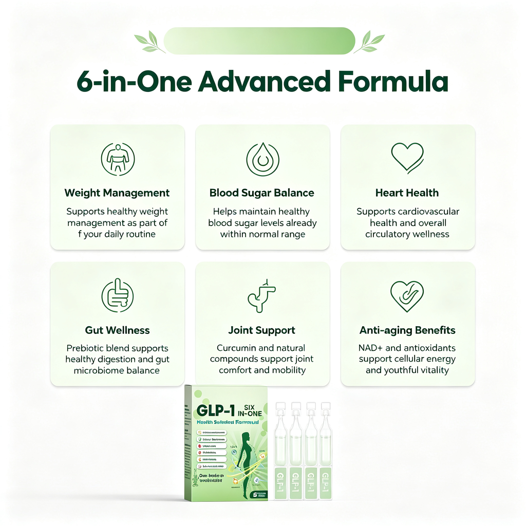 6-in-One GLP-1 Complex Oral Liquid 5 Single Vials, Daily Wellness Support Oral Supplement Liquid for Body Metabolic & Overall Health Maintenance