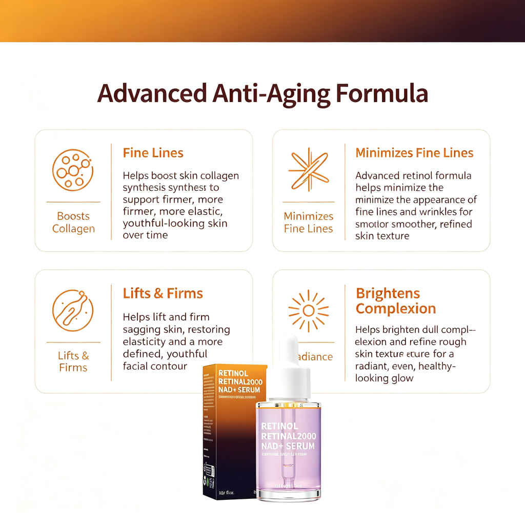 Retinol NAD+ Facial Serum 30ml, Anti-Aging Firming Fine Line Smoothing Facial Essence for Daily Skin Elasticity & Complexion Maintenance