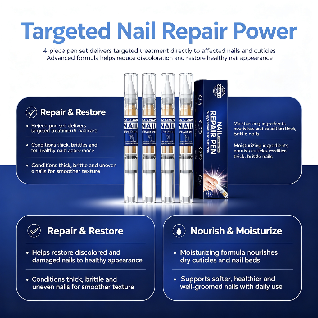 4Pcs Moisturizing Nail Care Pen Set 4ml Total, Targeted Damaged Nail Conditioning Treatment Pens for Discolored Thick Brittle Nails Cuticle Nourishing Daily Nail Maintenance Kit