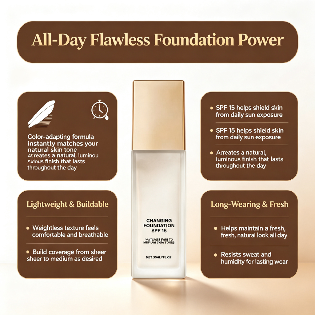 Long Wear Natural Finish Liquid Foundation 30ml, Lightweight Buildable Coverage Facial Base Makeup Oil Control Sweat Resistant Daily Face Foundation