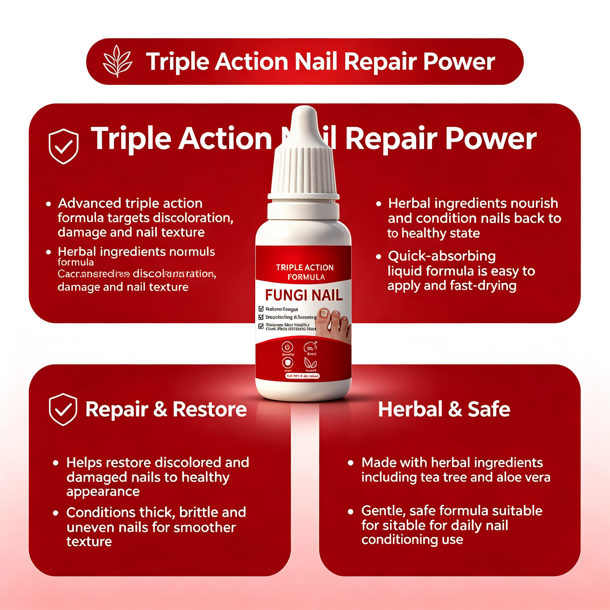 Nail Care Repair Solution 15ML, Effective Nail Discoloration & Damaged Nail Restoring Liquid for Thick Brittle Uneven Nails Daily Nail Conditioning Treatment