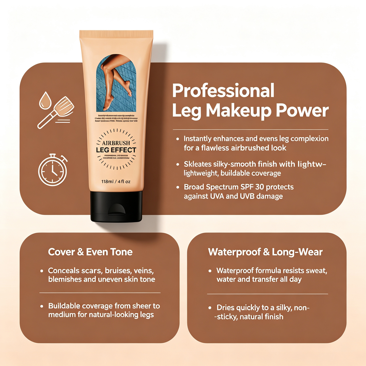 Body Leg Concealer Lotion Shade 01, Long Lasting Waterproof Skin Tone Evening Cover Cream for Scars Bruises Veins Blemishes Full Body Coverage Makeup