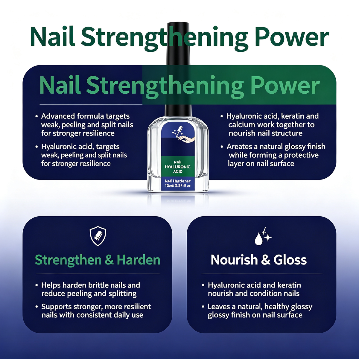 Anti-Brittle Nail Hardener 10ml, Natural Gloss Nail Strengthening Treatment Liquid for Weak Peeling Split Nails Daily Nail Surface Protection Care