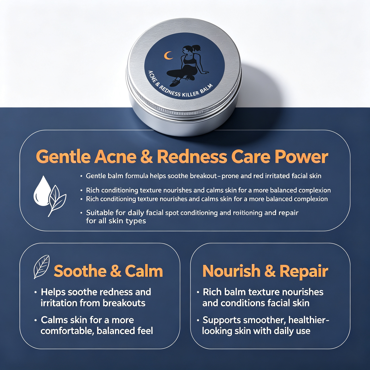 50ML Acne Redness Relief Balm, Gentle Soothing Facial Care Cream for Breakout Red Irritated Skin Daily Facial Spot Conditioning Repair Cream