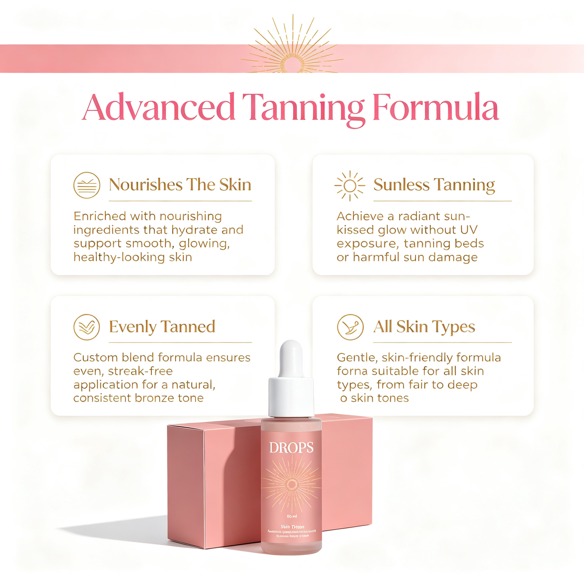 Sunless Self Tanning Drops 60ml, Custom Blend Bronzing Drops for Natural Sun-Kissed Glow, Face & Body Tanning Serum