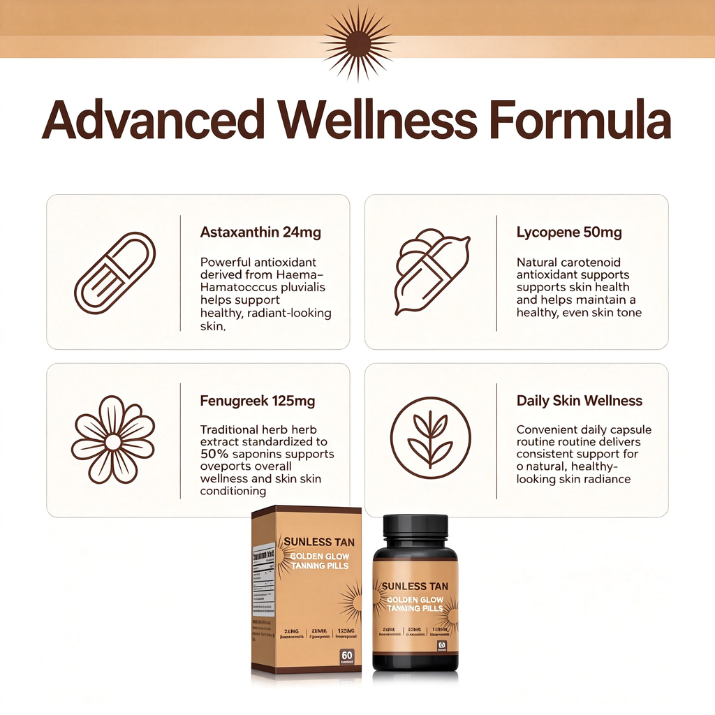 Sunless Tan Support Capsules, 60 Capsules, Daily Wellness Supplement for Skin Radiance Support