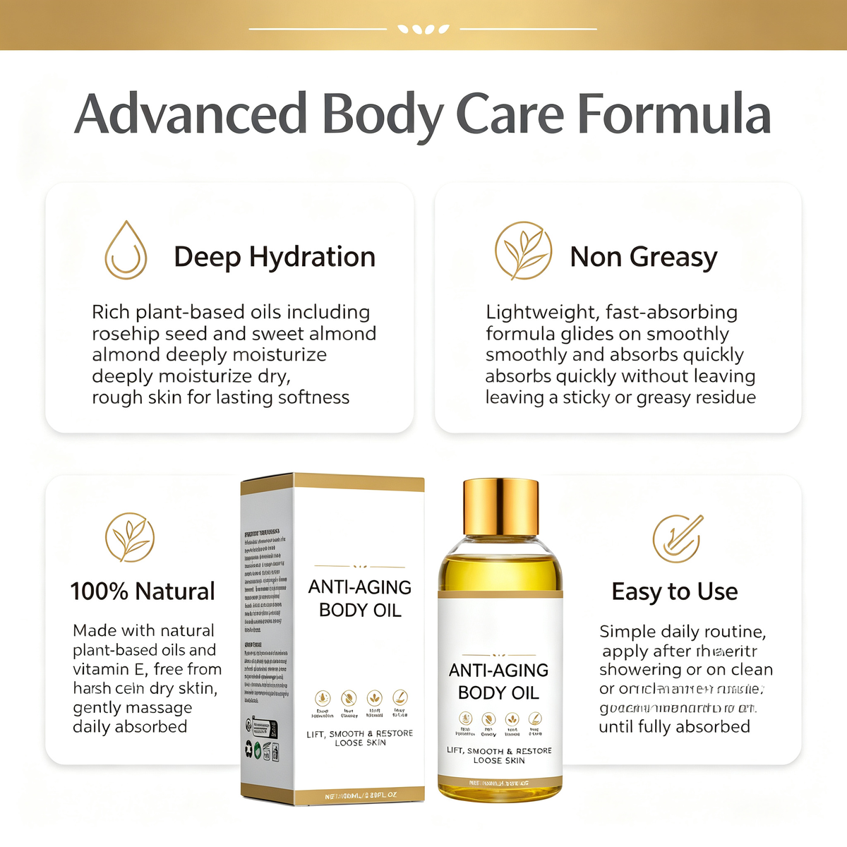 Anti-Aging Nourishing Body Oil 100ml, Deep Hydrating Firming Massage Oil for Dry Skin & Full Body Elasticity Daily Skin Maintenance