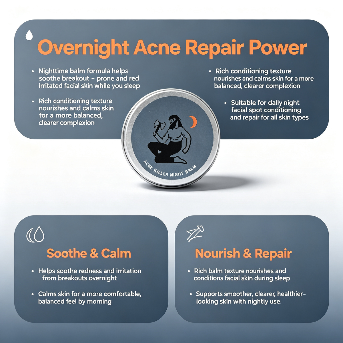 30ml Overnight Acne Repair Balm, Nighttime Soothing Redness Relief Facial Cream for Breakout Prone Skin Spot Conditioning Daily Night Skin Care Cream