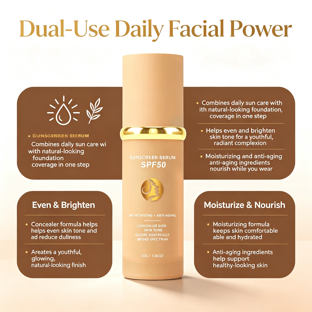 Daily Sunscreen Liquid Foundation 30g, Dual Use Sun Protection & Buildable Coverage Facial Base Makeup Oil Control Long Wear Sweat Resistant Foundation