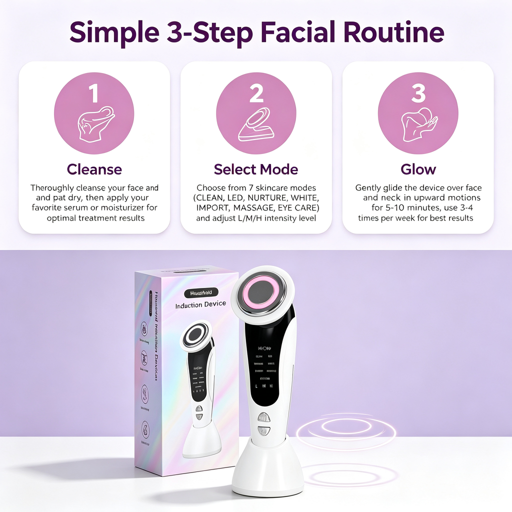 7‑Mode EMS Facial Beauty Device, Microcurrent Skin Rejuvenation Machine, LED Light Therapy Ion Import Massager for Face Skin Care