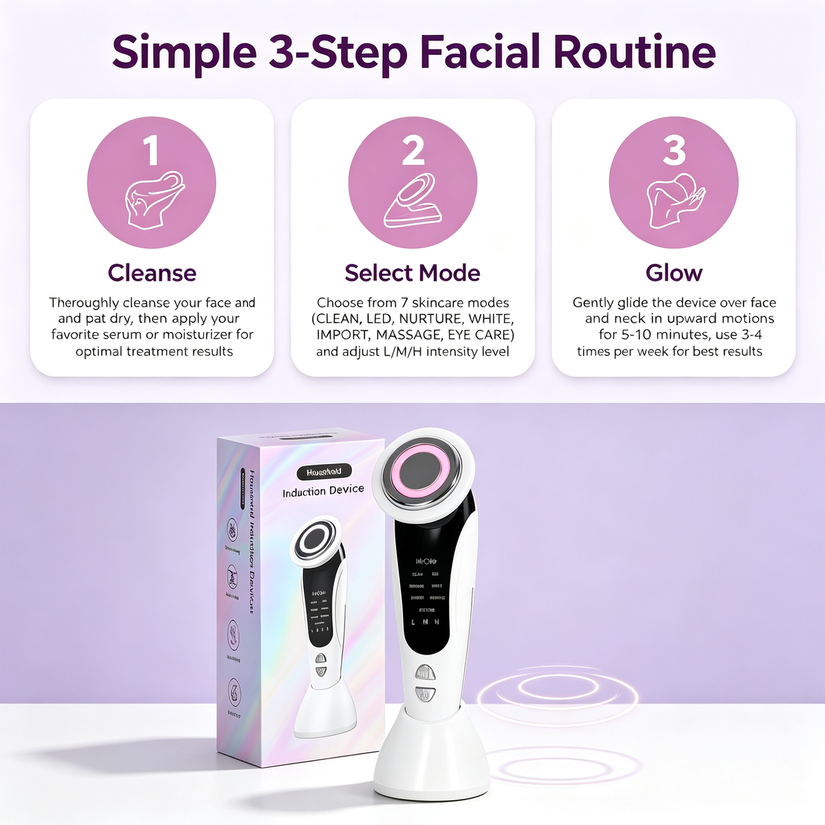 7‑Mode EMS Facial Beauty Device, Microcurrent Skin Rejuvenation Machine, LED Light Therapy Ion Import Massager for Face Skin Care