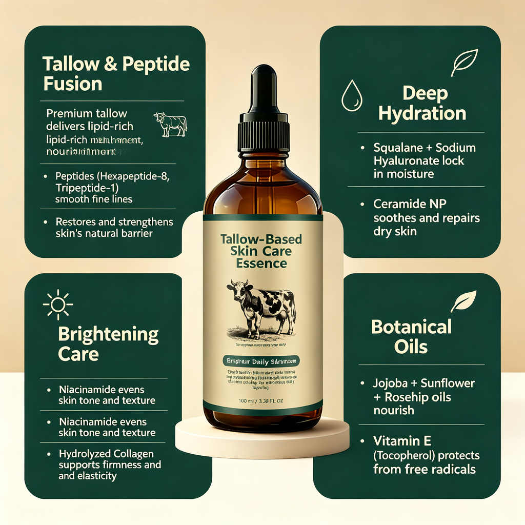 Tallow Base Nourishing Facial Care Essence 100ml, Deep Hydrating Barrier Repair Facial Serum for Dry Skin & Daily Skin Smoothness Maintenance