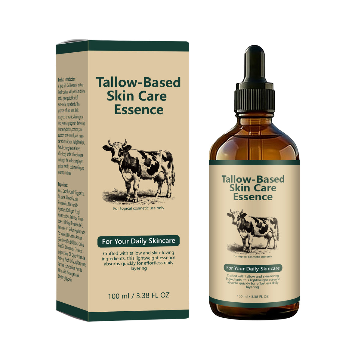 Tallow Base Nourishing Facial Care Essence 100ml, Deep Hydrating Barrier Repair Facial Serum for Dry Skin & Daily Skin Smoothness Maintenance