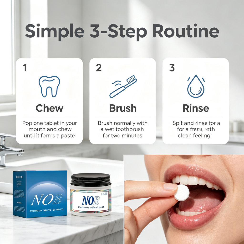 Chewable Toothpaste Tablets 62 Count, Portable Solid Oral Cleaning Tablets for Daily Teeth Care & Fresh Breath